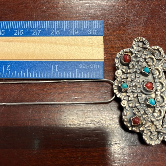 Vintage Sterling Silver Turquoise Coral Taxco Mexico Pendant Brooch necklace - Picture 6 of 6